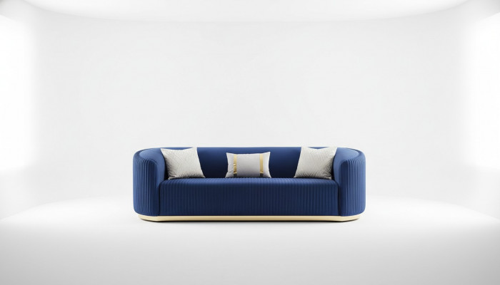 Edelstahl Dräisëtzer Luxus Sofa Blo Wunnzëmmermiwwelen Polstersoffen Couchen