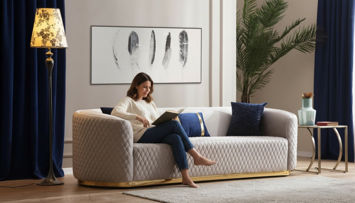 Beige Dréisëtzer Edelstolsmöbel Luxus Couche Sofas Design Wunnzëmmermöbel
