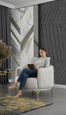 Luxus Fotell Wäissen Einsëtzer Wunnzëmmermöbel Polyester Edelstahlmiwwelen