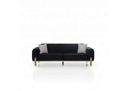 Modernen schwaarzen Dräisëtzer mat Edelstol Polster Couch Sofaen Design