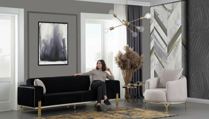 Modern Sofa Garnitur Dräisëtzer Sesselen Polster Set Mat Edelstol 2 Stéck
