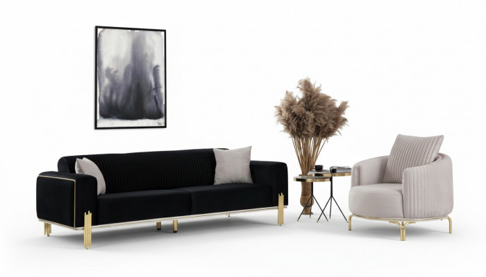 Modern Sofa Garnitur Dräisëtzer Sesselen Polster Set Mat Edelstol 2 Stéck