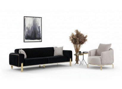 Modern Sofa Garnitur Dräisëtzer Sesselen Polster Set Mat Edelstol 2 Stéck