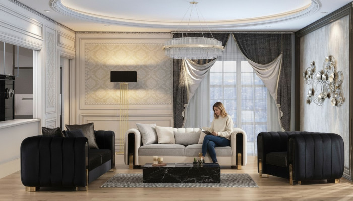 Modern Sofa Grupp 2x Dräisitzer + Fautteuil Polstersmöbel Edelstolsmöbel 3 Stécker.
