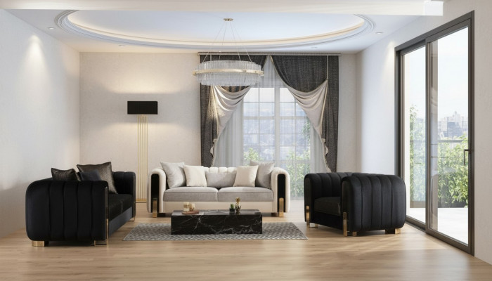 Modern Sofa Grupp 2x Dräisitzer + Fautteuil Polstersmöbel Edelstolsmöbel 3 Stécker.