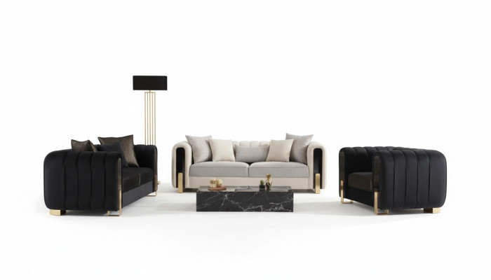 Modern Sofa Grupp 2x Dräisitzer + Fautteuil Polstersmöbel Edelstolsmöbel 3 Stécker.