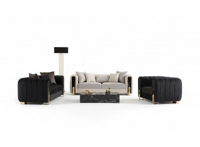 Modern Sofa Grupp 2x Dräisitzer + Fautteuil Polstersmöbel Edelstolsmöbel 3 Stécker.