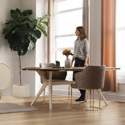 Iessgrupp Iesszëmmer Luxus Iesseck Iessdësch Dësch Still Braun Set 7tlg