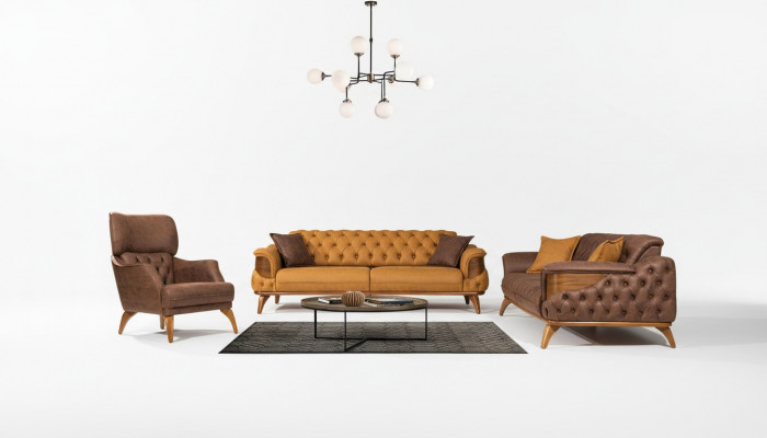 Chesterfield Sëtzgrupp Luxus Canapé-Set Dräisëtzer Fauteuil 3tlg.