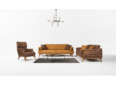 Chesterfield Sëtzgrupp Luxus Canapé-Set Dräisëtzer Fauteuil 3tlg.