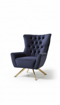 Chesterfield Fauteuil mat Héich Réck Stoff Blo Wunnzëmmer Polyester Einsëtzeger