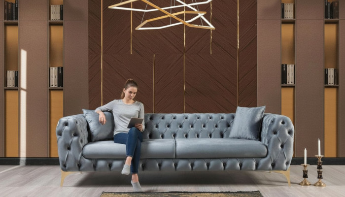 Modernt Chesterfield Drësëtz-Miwwel Edelstol Polyester Wunnzëmmermiwwel