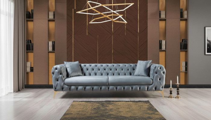 Modernt Chesterfield Drësëtz-Miwwel Edelstol Polyester Wunnzëmmermiwwel