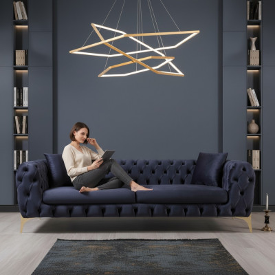 Chesterfield Dräisëtzer Edelstol Féiss Luxus Sofa Blo Designermiwwel Nei
