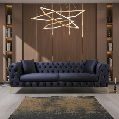 Chesterfield Dräisëtzer Edelstol Féiss Luxus Sofa Blo Designermiwwel Nei