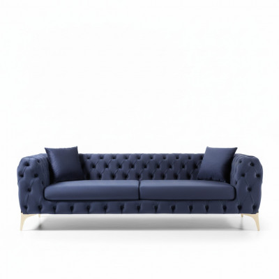 Chesterfield Dräisëtzer Edelstol Féiss Luxus Sofa Blo Designermiwwel Nei