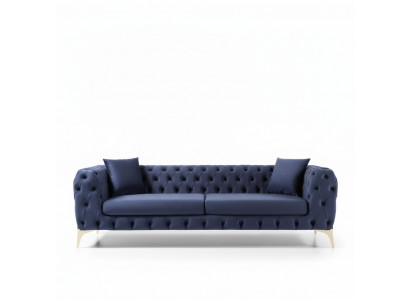 Chesterfield Dräisëtzer Edelstol Féiss Luxus Sofa Blo Designermiwwel Nei