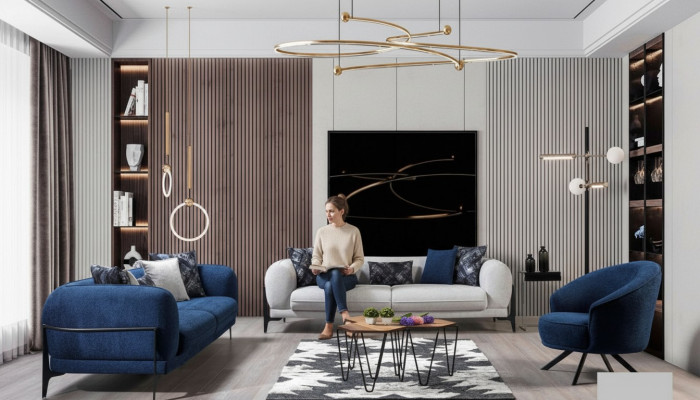 Modern Couchgarnitur Luxus Sofas Dräisëtzer Fotell Blo Gepolstert Miwwelen 3tlg