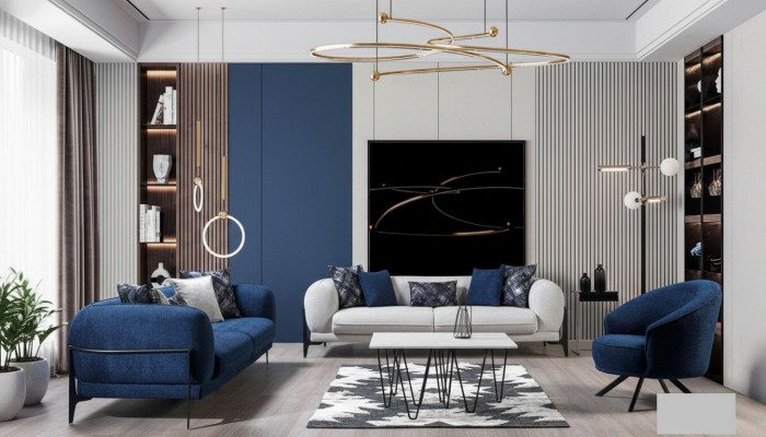 Modern Couchgarnitur Luxus Sofas Dräisëtzer Fotell Blo Gepolstert Miwwelen 3tlg