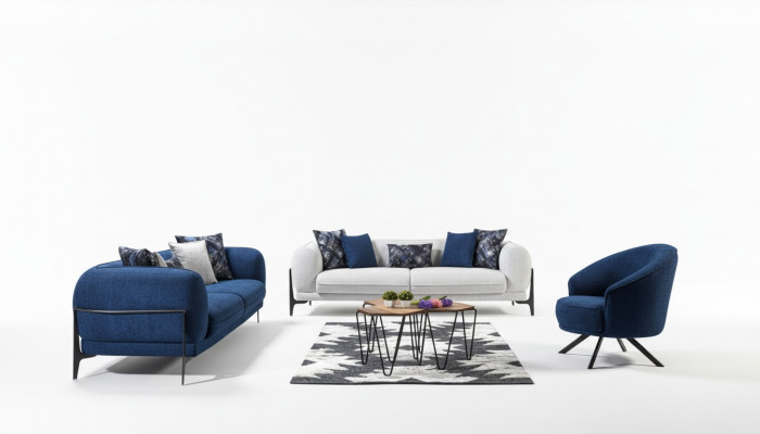 Modern Couchgarnitur Luxus Sofas Dräisëtzer Fotell Blo Gepolstert Miwwelen 3tlg