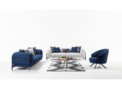 Modern Couchgarnitur Luxus Sofas Dräisëtzer Fotell Blo Gepolstert Miwwelen 3tlg