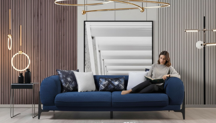 Bloen dräisiichtege Luxuscouch Modern Sofa Wunnzëmmerschmuek Edelstol