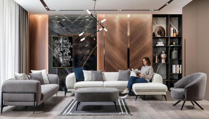 Modern Couchgarnitur Ecksofa L-Form Sofae Dräisëtzer Fauteuil Stoffmiwwel