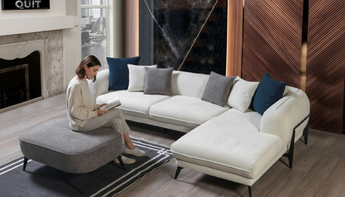 Wäisst Eckcanapé L-Form Couch Wunnzëmmer Couchen Canapéë Modern Canapéë