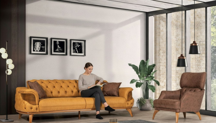 Moderne Chesterfield Sofalandschaft Dreesëtzer Luxus Sofa Fautëuil Giel 2tlg