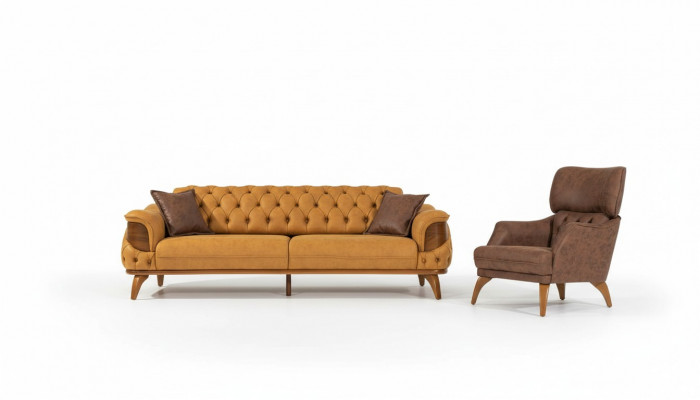 Moderne Chesterfield Sofalandschaft Dreesëtzer Luxus Sofa Fautëuil Giel 2tlg