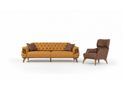 Moderne Chesterfield Sofalandschaft Dreesëtzer Luxus Sofa Fautëuil Giel 2tlg