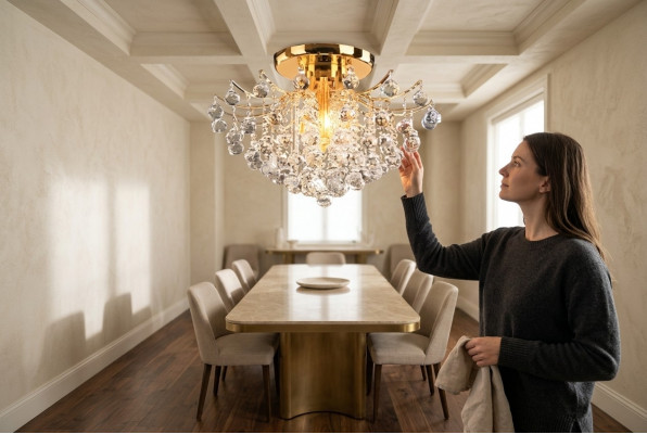 Gëllene Verzéierkroun Luucht Plafongslicht Kristallluucht Luxus Lampe