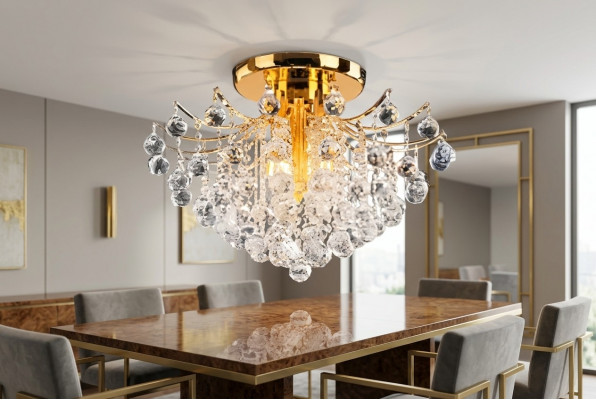 Gëllene Verzéierkroun Luucht Plafongslicht Kristallluucht Luxus Lampe