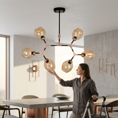 Plaffongsliichter Lüster Kroneluchter Plaffongsliichter Modern Glas Beige Nei