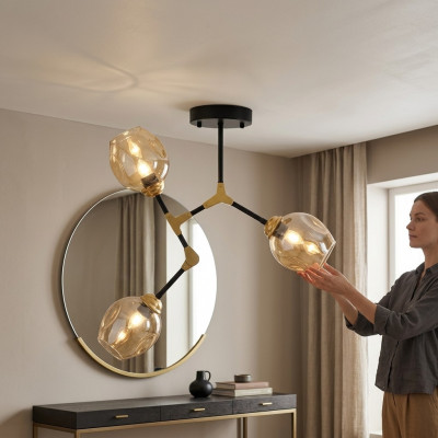 Lüster Kronleuchter Plafongslaampe Plafonglüchter Lampen Gold Modern Glas