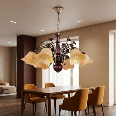 Plafongsdamp Blummen Plafongsliichter Lüster Kroneluuchter Luucht Glas Beige