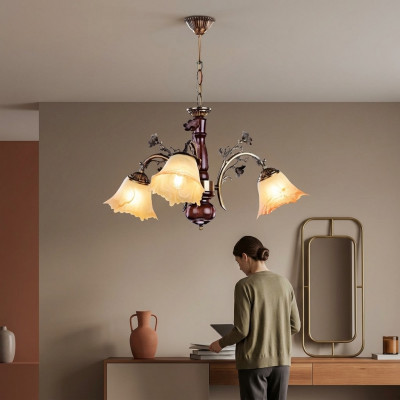 Lüster Plafongsliichter Blummen Plafongkëschten Kräibeliicht Luucht Glas Beige