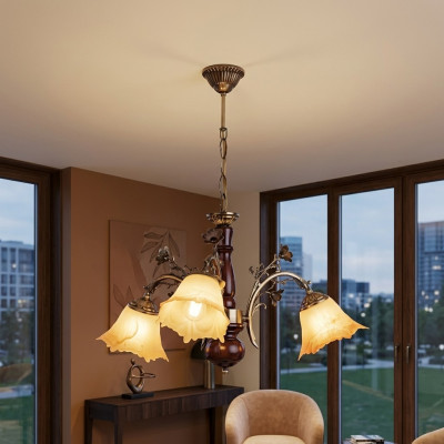 Lüster Plafongsliichter Blummen Plafongkëschten Kräibeliicht Luucht Glas Beige