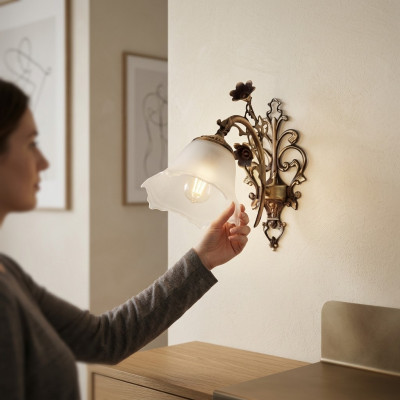 Wandlampe, Wandluucht, Wandliicht, Lüster, Wandluucht, Glas, Brong, Blummen.