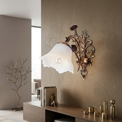 Wandlampe, Wandluucht, Wandliicht, Lüster, Wandluucht, Glas, Brong, Blummen.
