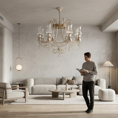 Luxus Plafongslüster Lüster Lustere Plafongslamp Luuchten Glas Beige