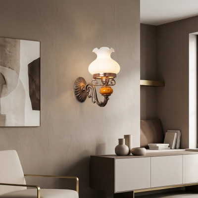 Lampe Wandslamp Wandsluuchten Wandsluucht Lüster Wand Braun Barock Glas