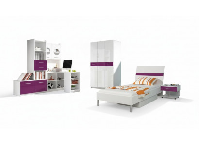 Lila Schlofkummer Jugendzëmmer Set Modern Kleederschaf Dësch 5-Teileg.