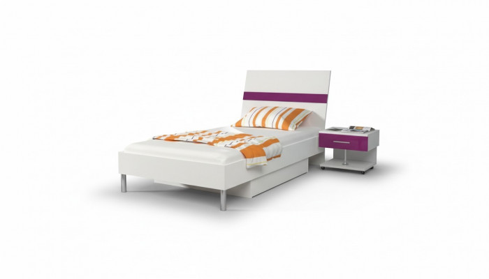 Bett + Nuetsdësch Schlofzëmmer Jugendzëmmer Kannerzëmmer Set Miwwelen Violett 2tlg.