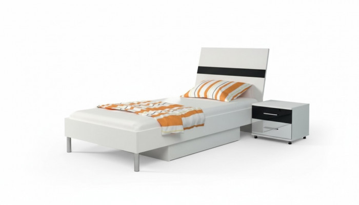 Bett + Nuetsdësch - Schlofkummer Miwwelen Kannerzëmmer Better Schwaarz 2tlg. Set Nei