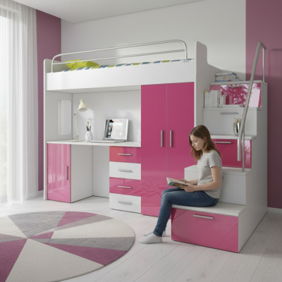 Karmbett Rosa Dësch Schaf Multifunktion Etagen Héichbett Kannerzëmmer