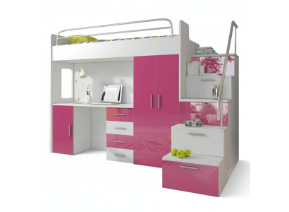 Duebelschlofkummer Stäckebett Bett Kannerbett Jugendbett Héichbett Rosa Kannerzëmmer