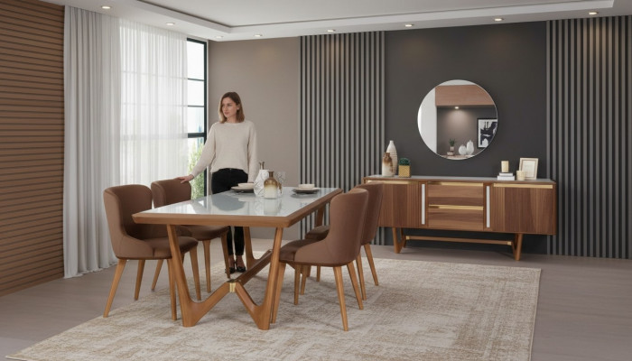 Iessgrupp Dësch Dëscher 6 Deeler Garnitur Nei Iessdësch 4x Stull Stull Iesszëmmer Set