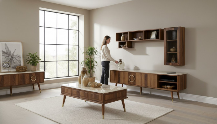 Design Wunnwand Schiefwand Schaf Regal Sideboard Fernseh Lowboard Fernseher RTV