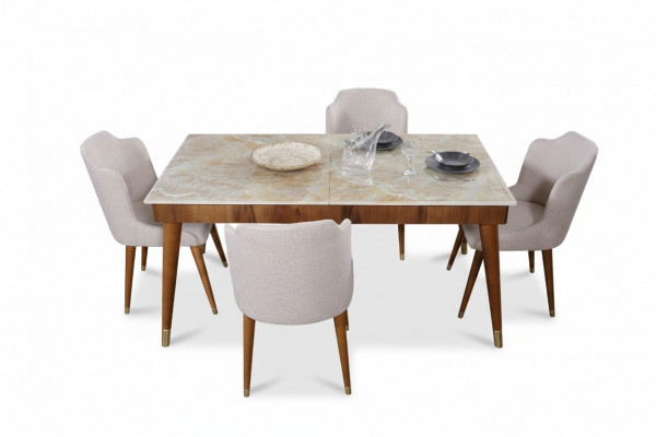 Iesszëmmer Holz Dëscher Iessgruppeset Stullgruppp Nei Dësch 4x Design Still 5tlg